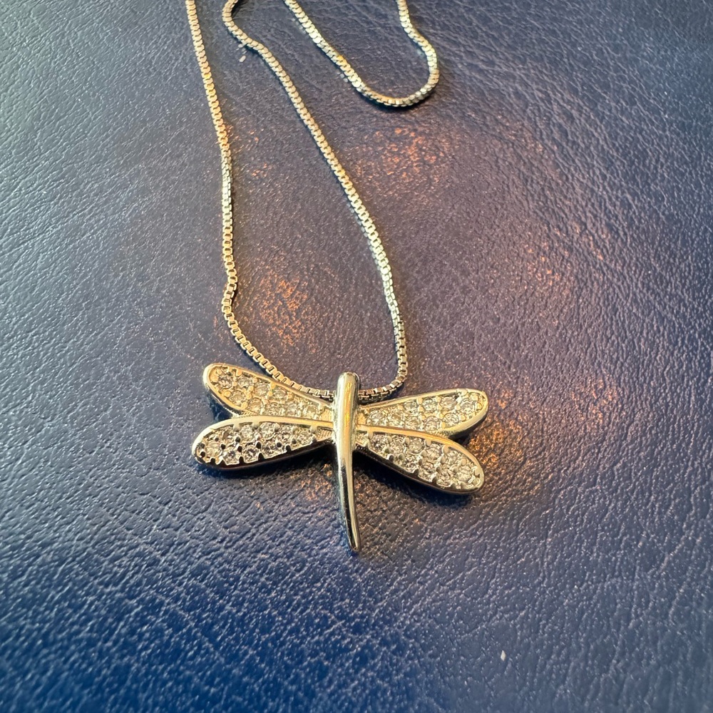 Silver-Tone Dragonfly Necklace with Crystal Wings
